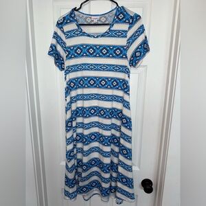 LuLaRoe Blue and White Geometric Dress
